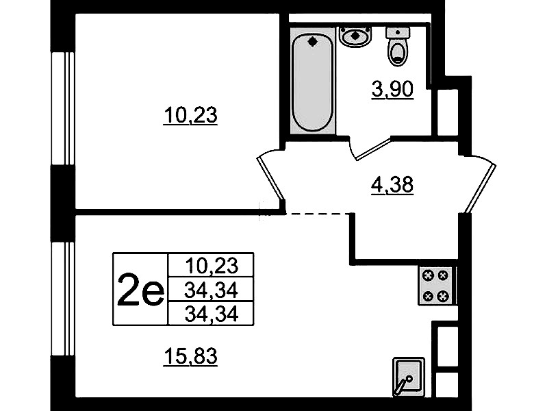 1-комнатная квартира 34.34 м², 3/12 эт., ЖК «Новые Лаврики»